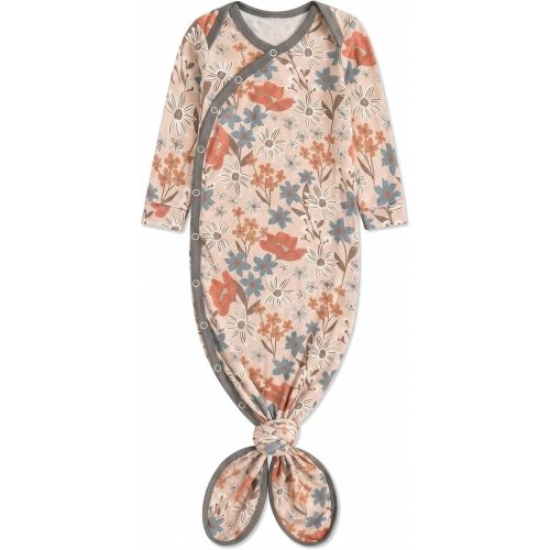 Copper Pearl Baby Gown - Knotted Newborn Sleepers for Baby Boy and Girl, Soft Stretchy Long Sleeve Infant Gowns with Bottom Tie and Hand Mittens, Perfect Hospital Coming Home Outfit (Eden)