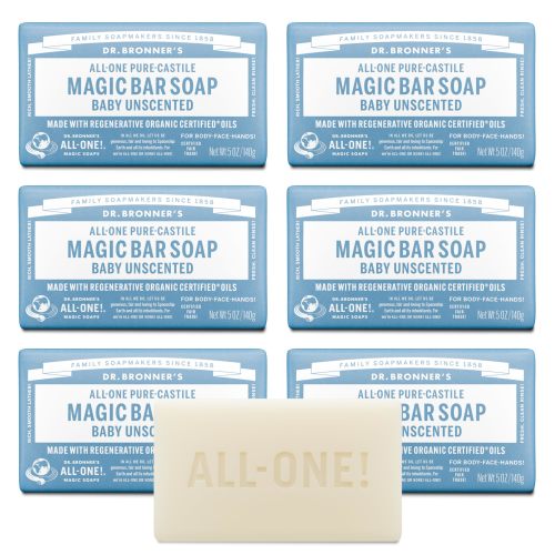 Amazon.com: Dr. Bronner's Pure-Castile Bar Soap, Baby Unscented, 5 oz, 6-Pack | Moisturizing Body, Face & Hand Wash for Gentle Skin - Smooth Rich Lather - Vegan & Non-GMO - Natural & Organic Certified Oils
