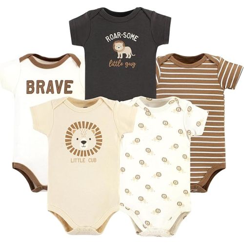 Hudson Baby Infant Boys Cotton Bodysuits 5-Pack, Sea Characters, 3-6 Months
