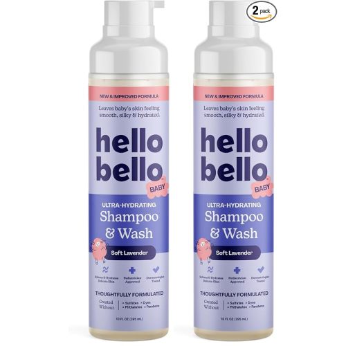 Hello Bello Shampoo and Body Wash, Gentle Hypoallergenic Formula for Babies and Kids, Vegan and Cruelty-Free, Lavender, 10 fl oz (Pack of 2)
