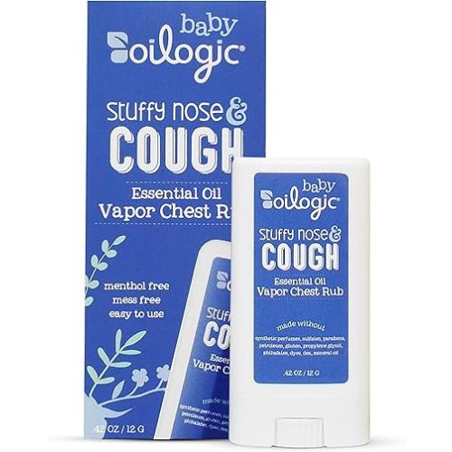 Oilogic Stuffy Nose & Cough Chest Vapor Rub Essential Oil for Babies & Toddlers - Gentle Baby Essentials Soothe Cough & Stuffy Noses - Pediatrician-Tested & Safe for Babies, .42 Oz