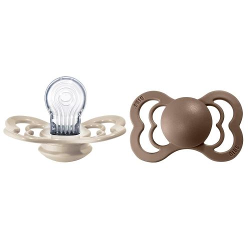 BIBS Pacifiers - Supreme Collection | BPA-Free Baby Pacifier | Made in Denmark | Set of 2 Vanilla/Dark Oak Color Premium Soothers | Size 6-18 Months