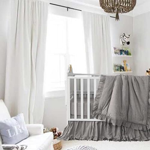 Brandream Ruffle Crib Bedding Set for Baby Boys 100% Cotton Gender Neutral Boho Bohemian Farmhouse Chic 6-Piece Nursery Bedding Set Grey