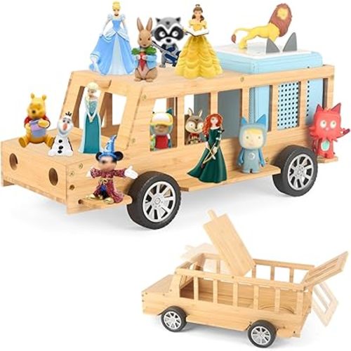 for Tonies Box Shelf Storage Wood Car with 35Pcs Adhesive Metal Plate, Magnetic Floating Shelves for Toniebox Tonies Characters for Children, Display Collection 20~30 Characters