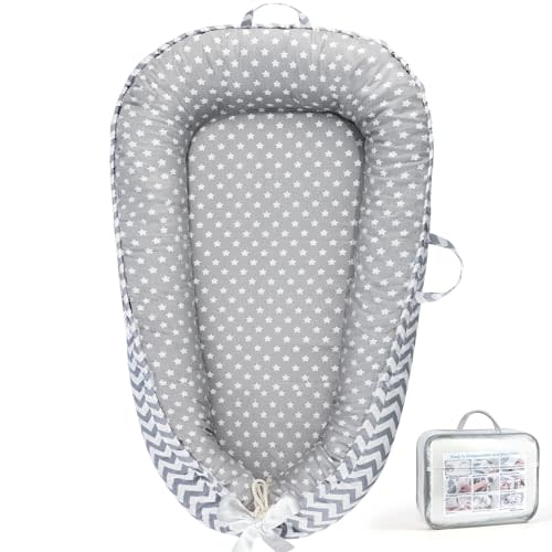 KISS GOLD Baby Lounger - Breathable Soft Cotton Cover Baby Lounger Nest, Babies Essentials Gifts, Portable Infant Lounger for Baby Tummy Time Floor Playing Seated Support for Home and Travel