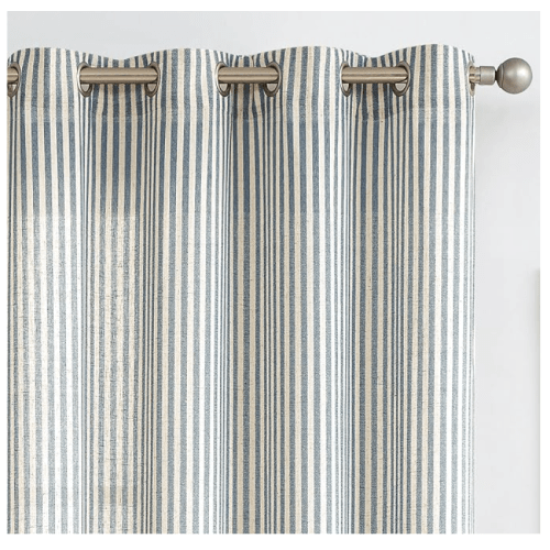 Linen Striped Curtains for Living Room Bedroom Farmhouse Tickingstripe Light Filtering Window Curtains Printed Drapes Grommet Top 2 Panels Blue W50 x L96 Inch