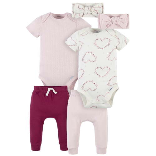 Modern Moments by Gerber Baby Girl Short Sleeve Bodysuit & Pant Outfit Sets, 6-Piece (Newborn-12M)