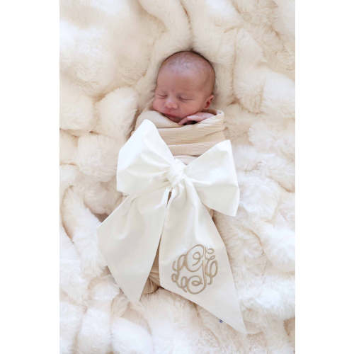 Personalized Newborn Bow Sash | Ivory