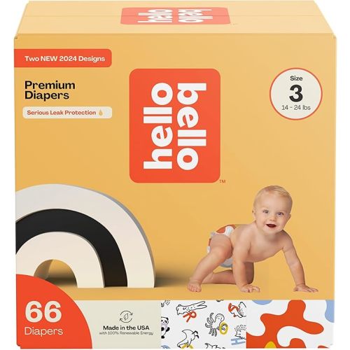 Hello Bello Premium Diapers Size 3, Capital Critters & Get in The Groove Designs, 66ct Club Box