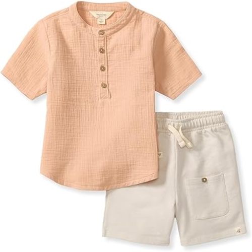 Burt's Bees Baby baby-boys Shirt and Pant Set, Long Sleeve Top & Bottom Outfit Bundle, 100% Organic Cotton