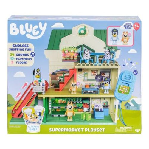 Bluey Let's Play Chef Supermarket Playset - 22pk: Includes Sound Effects, Stickers, and 2 Figures