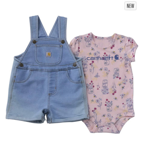 Girls' 2-Piece Short Sleeve Bee Print Bodysuit & Denim Shortall Set (Baby) | Carhartt