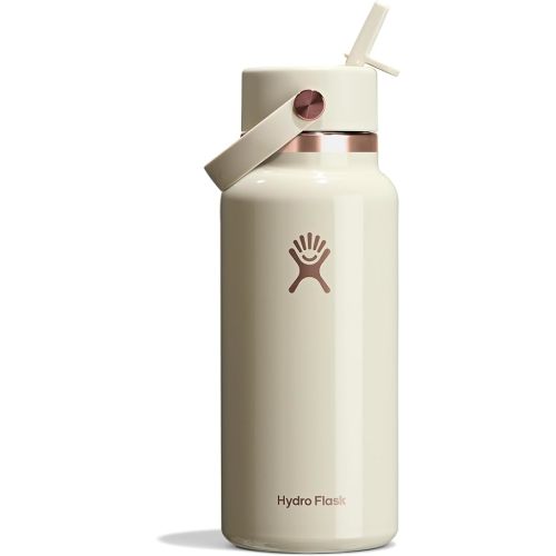 Hydro Flask Water Bottle - Insulated Stainless Steel - Wide Mouth Flex Straw Lid, Non Spill, Leakproof and Refillable in 32 Oz Linen Rose Gold