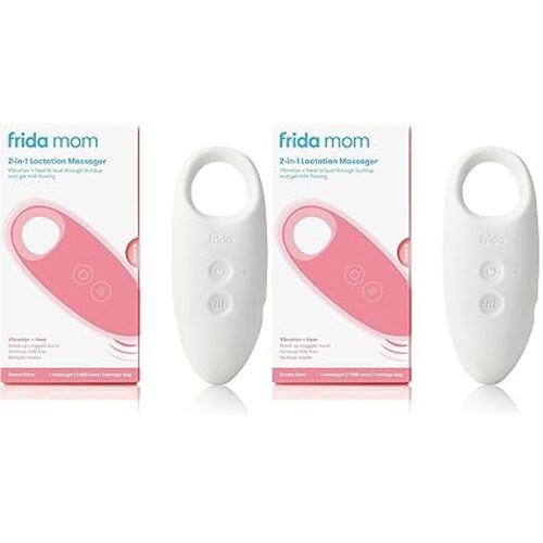Frida Mom 2-in-1 Lactation Massager, Multiple Modes of Heat + Vibration for Clogged Milk Ducts, Increase Milk Flow, Breast Engorgement - USB Cord Included, White