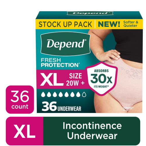 Depend Fresh Protection Incontinence Underwear for Women, Adult Diapers, XL, 36 Count HSA/FSA Eligible