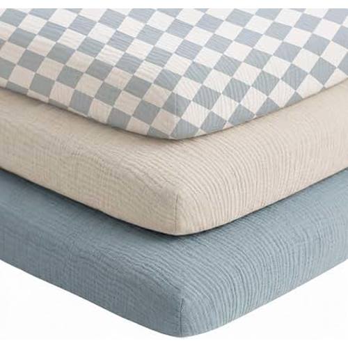 Amazon.com: Niceye Muslin Bassinet Sheets 3-Pack for Bedside Sleepers, 33" x 21" | 100% Cotton, Soft & Breathable, Full Elastic Fit, for Baby Delight, Dream On Me, Baby Girl Boy (Blue)