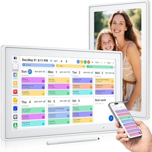 15.6 Inch Digital Calendar, Smart Touchscreen Wall Calendar Planner with Chore Chart, Electronic To-Do List, 32GB Meal Planner & Family Organizer Schedule Board, Photo Frame