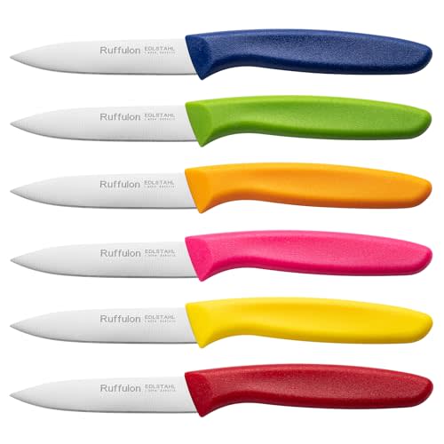 Ruffulon Paring Knife Fruit Knife Set (6 Pieces), Ultra Sharp Stainless Steel Vegetable and Fruit Knife with PP Plastic Ergonomic Handle for Cutting Fruits and Vegetables.