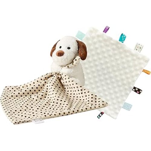 CREVENT Soft Plush Animal Face Security Blankets for Boys and Girls, Great Gifts for Birthday Baby Shower - Hugging Dog + Tag