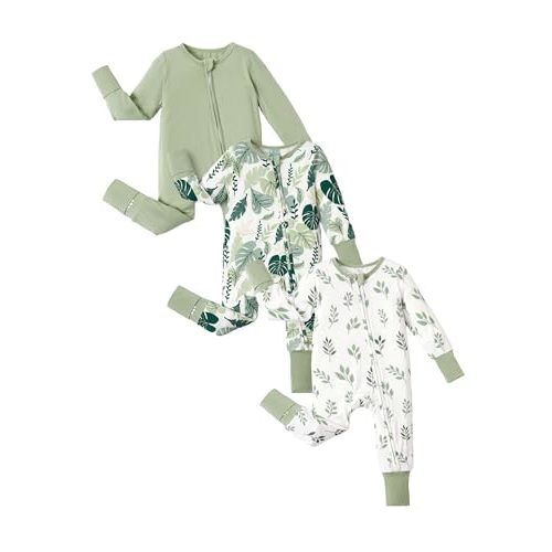 PATPAT Baby Footies Boys Girls - Bamboo Viscose - Zipper & Non-Slip Soles Romper Mitten - Footed & Footless Infant Clothes