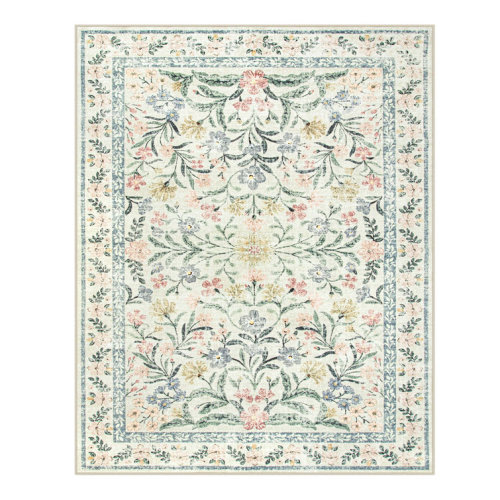 Washable Floral Area Rugs Boho Large Rugs Non-Slip for Bedroom Soft Rubber Backed Carpet