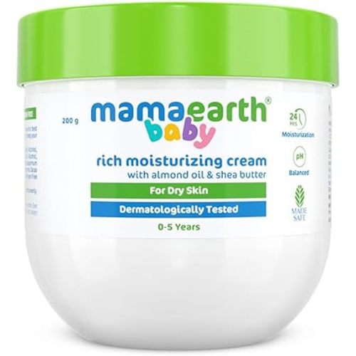 MAMAEARTH Baby Rich Moisturizing Cream for Dry Skin | 2-in-1 Face & Body Moisturizer | Soothes, Nourishes & Softens Skin | with Almond Oil & Shea Butter | 7.05 Oz/200 g