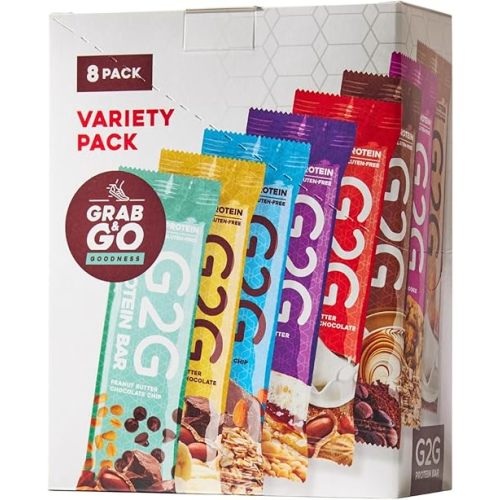 G2G Protein Bar, 8 Flavor Variety Pack, High Protein, Gluten-Free, Healthy Snack, Delicious Meal Replacement, Clean Ingredients, Refrigerated for Freshness, (Pack of 8)