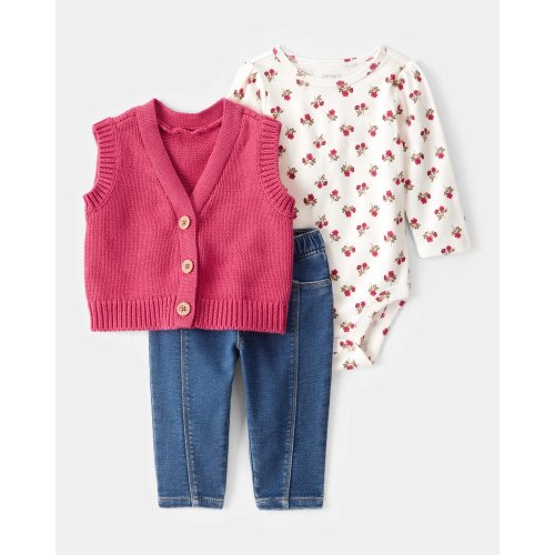 Baby 3-Piece Floral Little Vest Set - Pink/White - Carter's | Carter's