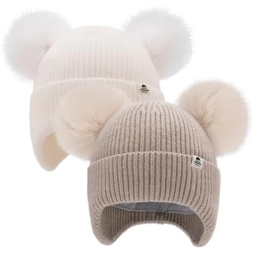 FURTALK Baby Toddler Winter Hat Pom Pom Beanie Girls Boys with Fleece Lined Kids Warm Cap