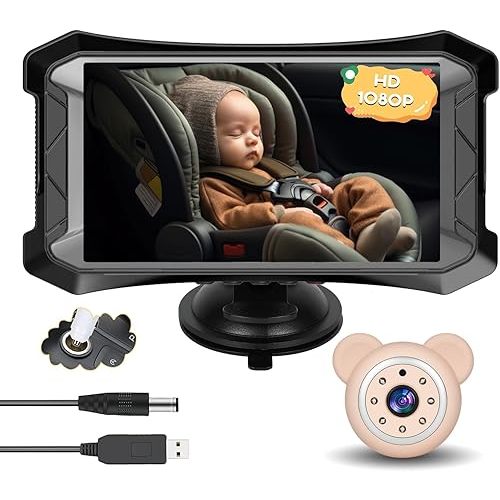 5 Inch Baby Car Camera & Rear-Facing Infant Monitor with IR Night Vision, 360° Rotatable, Simple Backseat Installation for Children's Car Seat Safety(Pink)