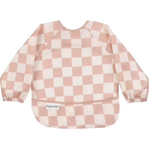 Tiny Twinkle Long Sleeve Bib for Babies & Toddlers | Waterproof Smock Bib for Eating | Machine Washable & Mess-Proof Feeding Essentials | Newborn Shower Gift (Checkers Brown, 6–24M)