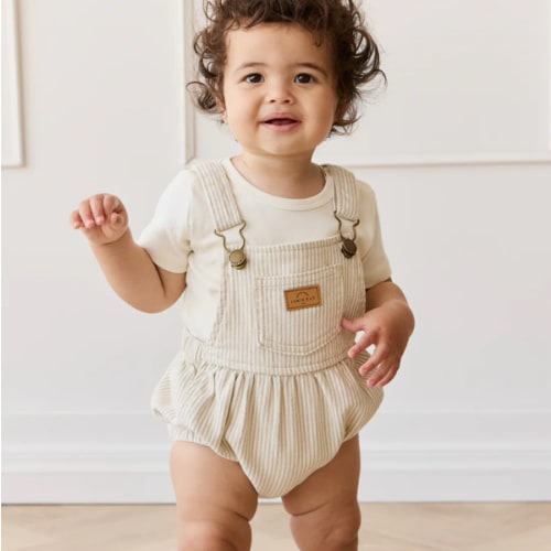 Pax Playsuit - Fine Vertical Stripe Sandy Brown/Cloud – Jamie Kay USA