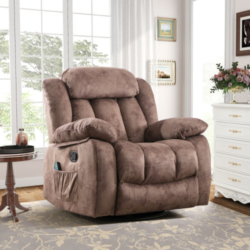 Ebern Designs 37.4" Wide Contemporary Compact Microfiber Swivel Rocker Manual Recliner Chair with Heat and Massage & Reviews | Wayfair