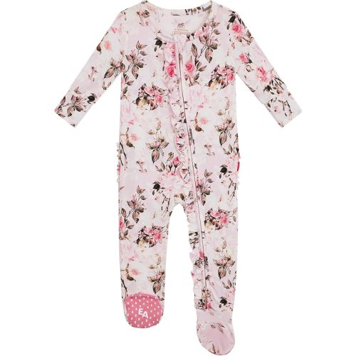 Bamboo Viscose Baby Girls Footie Pajamas Newborn Sleepers | 2-Way Zipper Footies, Ruffled Trim, Long Sleeve Footed Pjs, Soft Baby Clothes Infant Outfits, Skin-Friendly