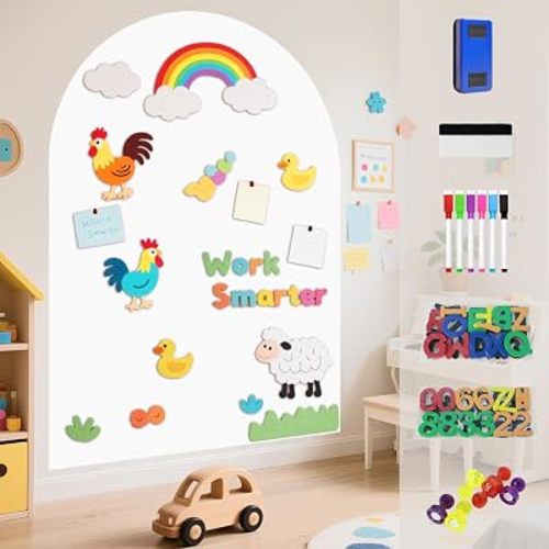 Arch Magnetic Wall Decal 40x32 Inch White Magnet Wall for Kids Self Adhesive Magnetic Board for Wall with Letters and Liquid Chalks Peel and Stick Magnet Play Wall for Home Playroom