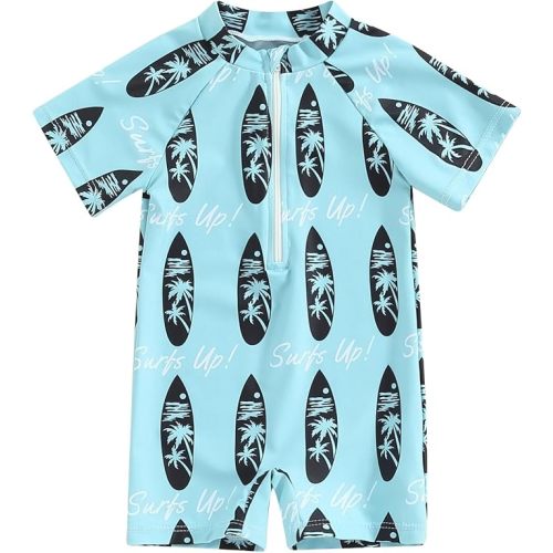 Infant Baby Boy One Piece Swimsuit Rash Guard Shirt Bathing Suit Zip Up Swimwear