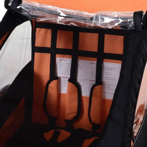Aosom Elite 2-Seat Kid Bicycle Trailer / Jogger with Windows and Canopy, Includes Coupler Attachment, Orange / Black