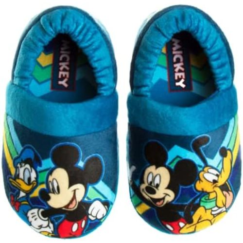 Disney Boys’ Mickey Mouse Cozy Plush Fuzzy Non-Slip Non-Skid Slippers for Boys (Toddler/Little Kid)