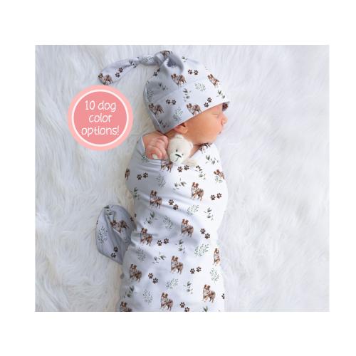 Aussie Shepherd Swaddle With Name Personalized Australian Shepherd Baby Blanket Red Tri Red Merle Aussie Swaddle Blanket Set Custom Aussie
