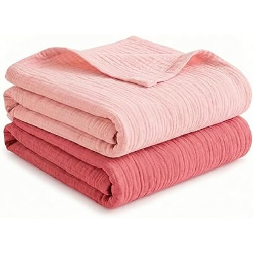 Muslin Swaddle Blankets for Boys Girls, 2 Pack Receiving Baby Blanket Large 47 x 40 inches, Soft Breathable Swaddling Wrap for Unisex Newborn (Gentle Pink)