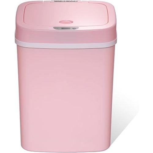 Ninestars 3 Gallon Automatic Trash Can, 12L Touchless Motion Sensor Bathroom or Bedroom Garbage Can with Odor-Sealing Lid, Impact-Resistant ABS Plastic, Pink
