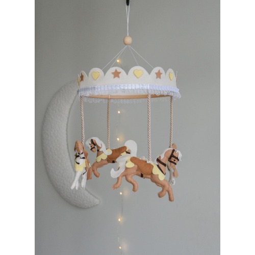 Vintage Carousel Horse Baby Mobile –Handmade Felt Crib Mobile | Gender Neutral Nursery Decor |Handmade Felt Carousel Crib Mobile |