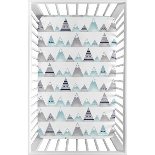 Sweet Jojo Designs Boy, Girl, Unisex/Gender Neutral Baby Fitted Mini Crib Sheet Mountains Grey, Blue and White