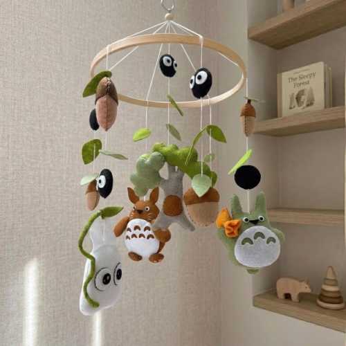 Totoro Nursery, Anime Baby Mobile, Felt Woodland Crib Mobile, Forest Nursery Decor, Totoro Inspired Baby Shower Gift