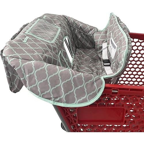 2-in-1 Shopping Cart and High Chair Cover for Baby, Padded Cover, Fold'n Roll Style, Portable with Carry Bag (Grid without Pillow)