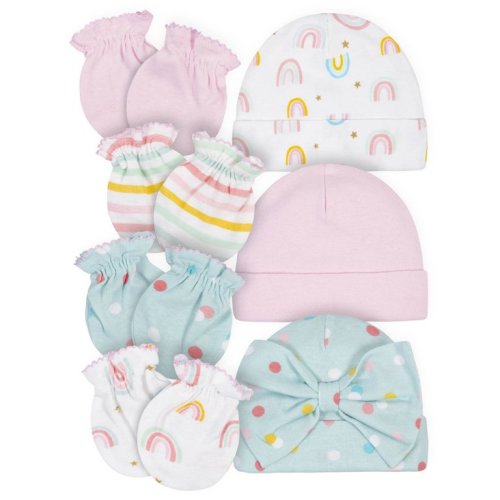 Gerber Baby Girl Caps & No Scratch Mittens Bundle, 7-Piece (Newborn-0/3M) - Gerber Baby Girl Caps & No Scratch Mittens Bundle, 7-Piece (Newborn-0/3M)