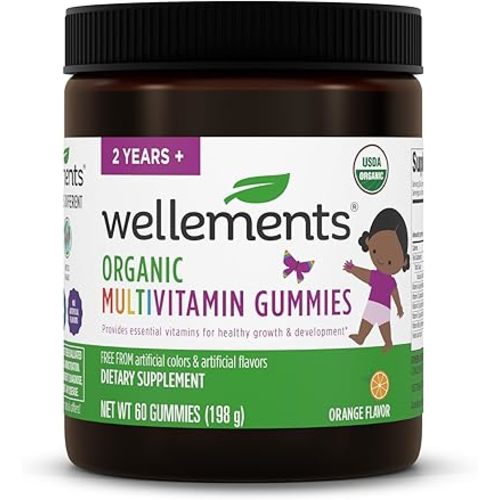 Wellements Organic Children's Multivitamin Gummies | Essential Kids Vitamins for Healthy Growth & Development* | Vitamin A, B, C, D, E + Zinc, No Artificial Colors | 3 Years +, 60 Ct