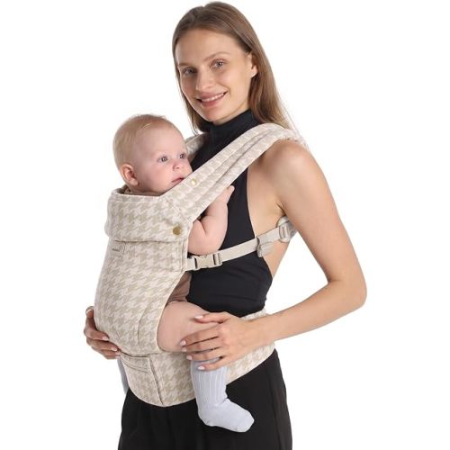 GROWNSY Baby Carrier, Infant 7-44 lbs, with Head Support, Beige Houndstooth