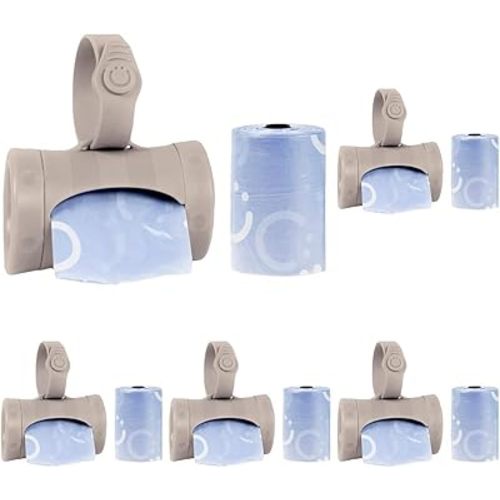Ubbi Retractable On-the-Go Bag Dispenser for Baby Travel, Diaper Bag Accessory Must Have for Newborns, Helpful Baby Accessory, Taupe (Pack of 5)