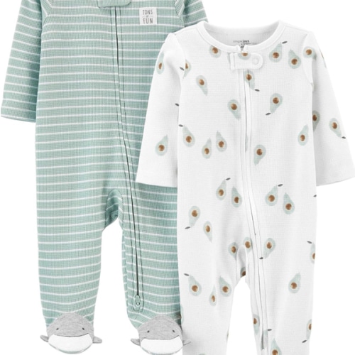 Simple Joys by Carter's unisex-baby 2-way Zip Thermal Footed Sleep and Play, Pack of 2